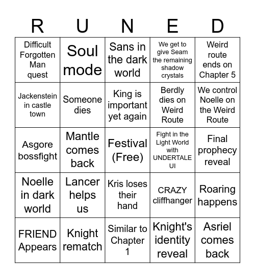 Deltarune CH5 Bingo Card