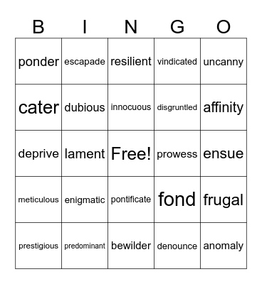 Vocabulary Extravaganza! Bingo Card