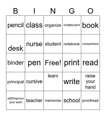 ESL Gilchrist School Work Bingo Card