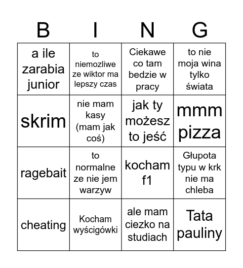 kapec Bingo Card