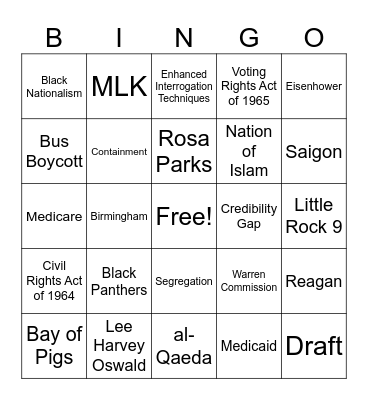 Final Exam Bingo Card