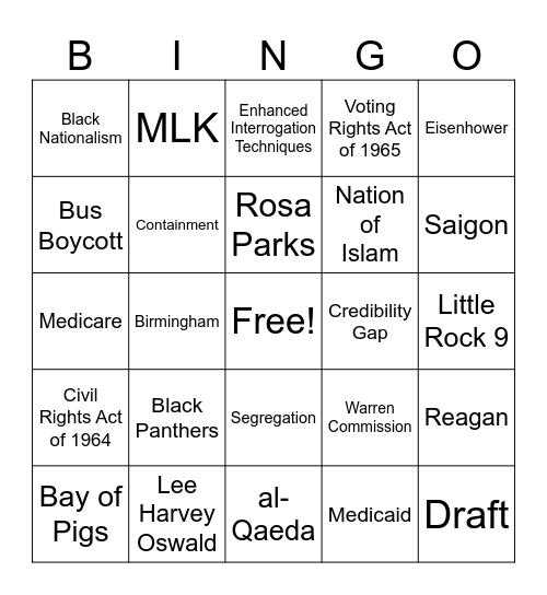 Final Exam Bingo Card