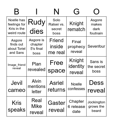 Deltarune Chapter 5 Bingo Card