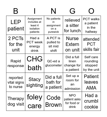 A5 PCT Week Bingo! Bingo Card