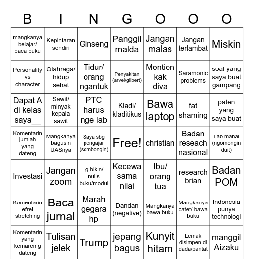 Jumat PTC Bingo Card