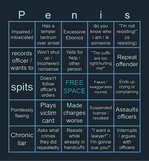 Police Bodycam Video BINGO Card