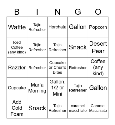 Tea Drive Thru v2 Bingo Card