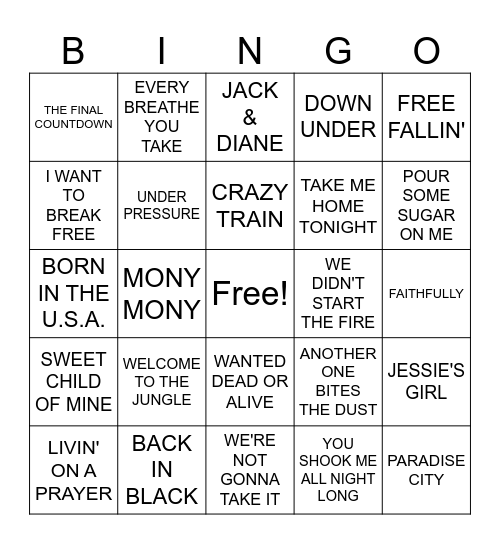 80s ROCK BINGO Card