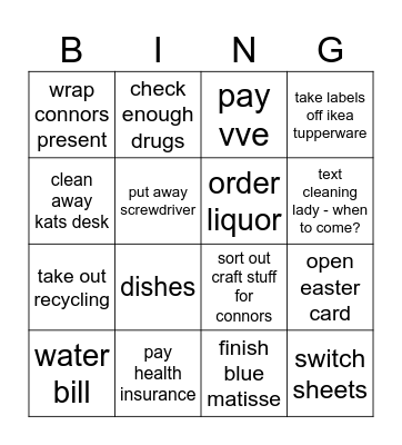 Life Admin Bingo Card