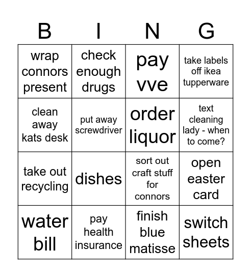 Life Admin Bingo Card