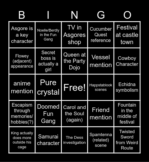 DELTARUNE Chapter 5 Bingo Card