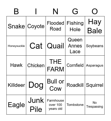 Road Trip Bingo Card