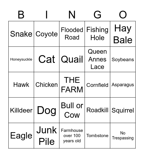 Road Trip Bingo Card