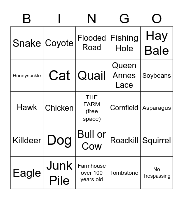 Road Trip Bingo Card