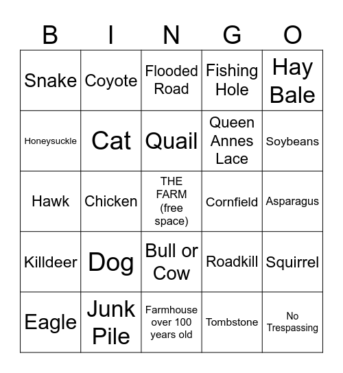 Road Trip Bingo Card