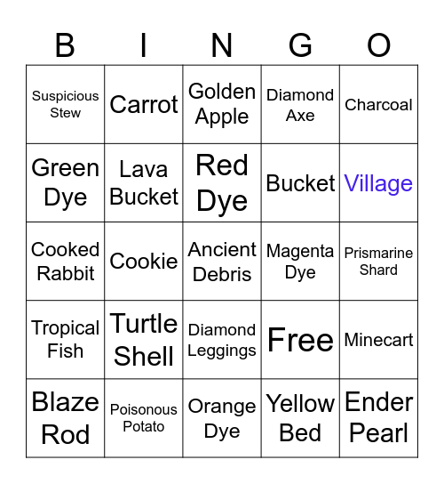 Minecraft Bingo #1 Bingo Card