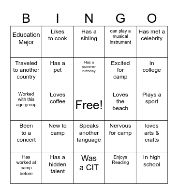 Little & Rookies! Bingo Card