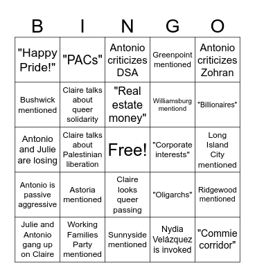 Claire Valdez for Congress Debate Watch Party! Bingo Card