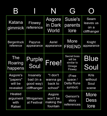 Deltarune chapter 5 bingo Card