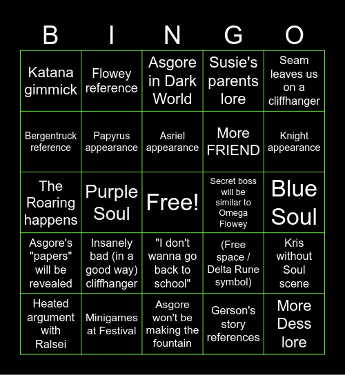 Deltarune chapter 5 bingo Card