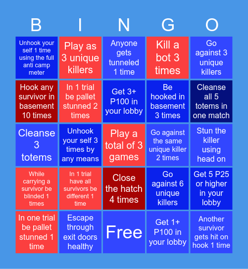 DEAD BY DAYLIGHT Ven0M Bingo Card