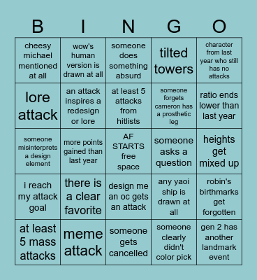 YAOI'S PERSONAL AF BINGO Card