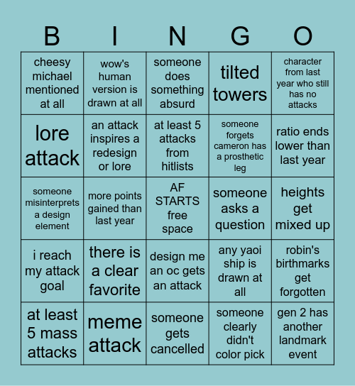 YAOI'S PERSONAL AF BINGO Card