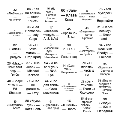 МУЗЫКАЛЬНОЕ ЛОТО Bingo Card