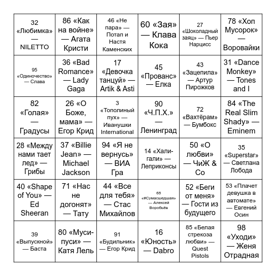 МУЗЫКАЛЬНОЕ ЛОТО Bingo Card