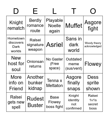 Deltarune Chapter 5 Bingo Card