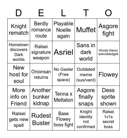 Deltarune Chapter 5 Bingo Card