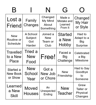 Transition Bingo Card