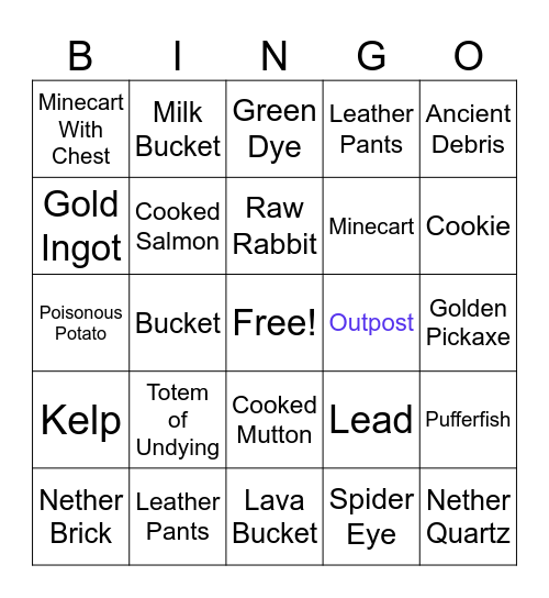 Minecraft Bingo #3 Bingo Card