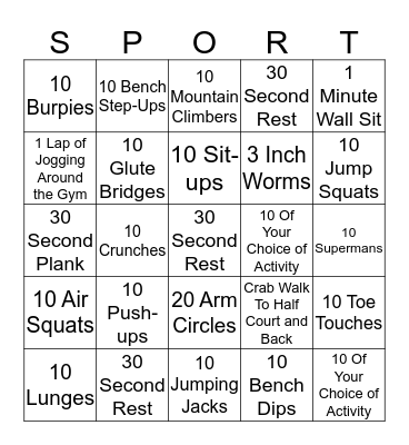 Fitness Bingo! Bingo Card