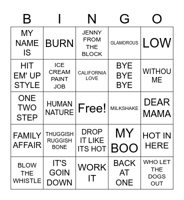 90s & 2000s R&B/ HIP-HOP Bingo Card