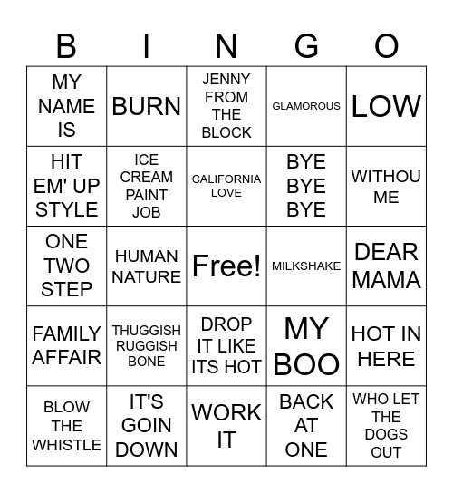 90s & 2000s R&B/ HIP-HOP Bingo Card