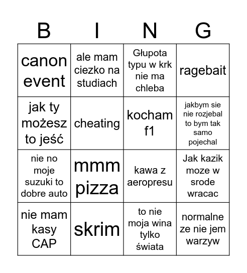Untitled Bingo Card