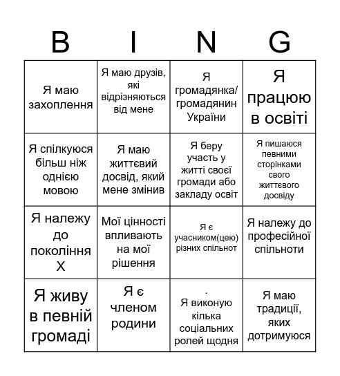 Хто я? Bingo Card