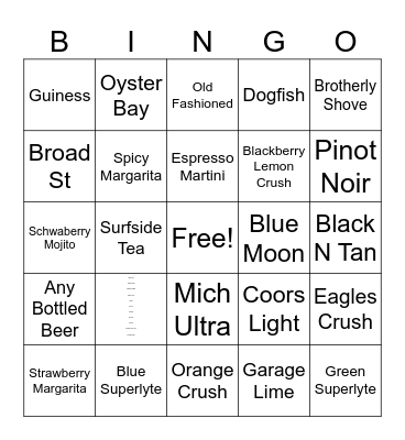 Drink Bingo Card