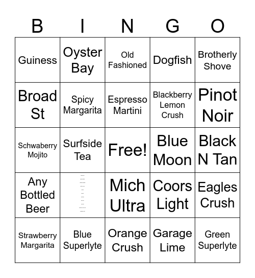 Drink Bingo Card