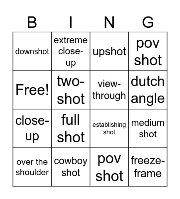Shot Call Bingo Card
