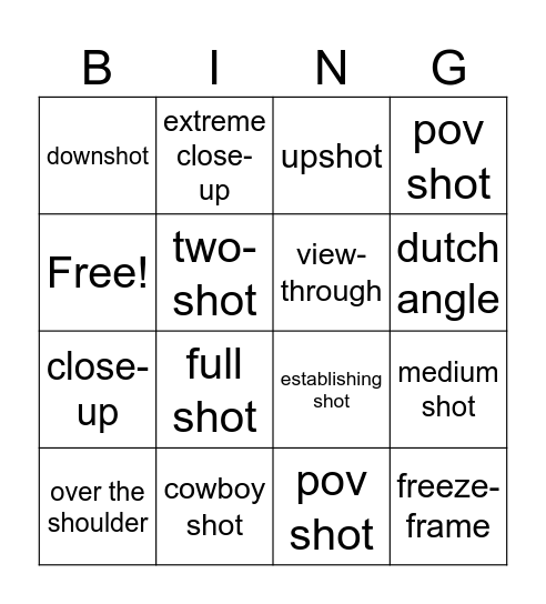 Shot Call Bingo Card