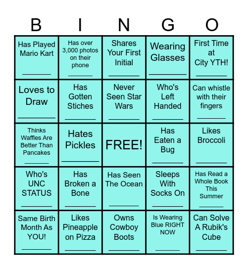 Human Bingo! Bingo Card