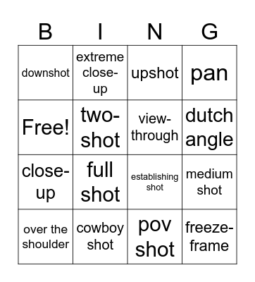 Shot Call Bingo Card