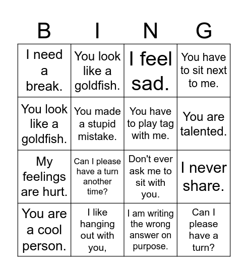 Social Filter Bingo Card