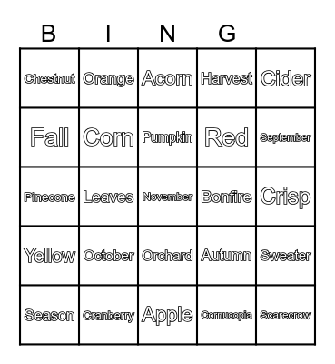 Autumn Bingo! Bingo Card