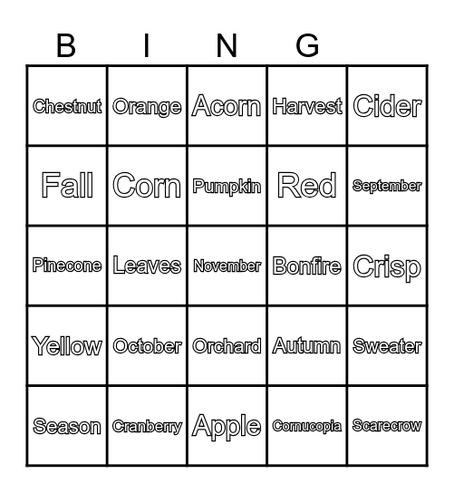 Autumn Bingo! Bingo Card