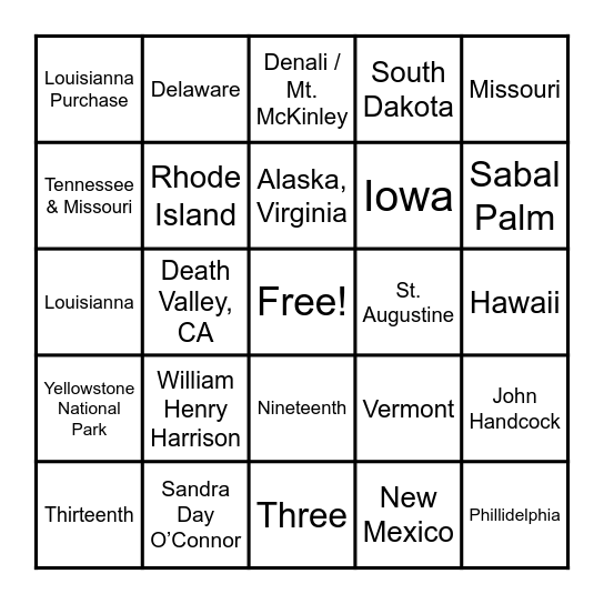 United States of Trivia #1 Bingo Card