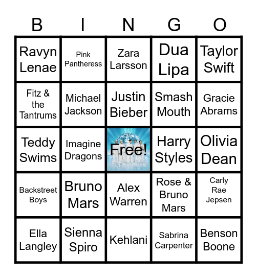 Music Bingo- Guess the Artist Bingo Card