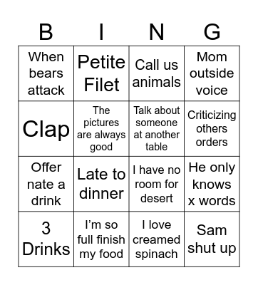 Mom Bingo Card